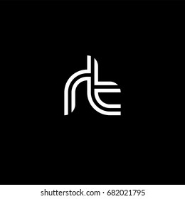 Initial lowercase letter rt, linked outline rounded logo, white color on black background