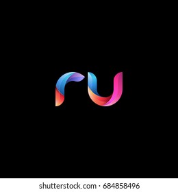 Initial lowercase letter ru, curve rounded logo, gradient vibrant colorful glossy colors on black background