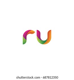 Initial lowercase letter ru, curve rounded logo, gradient vibrant colorful glossy multicolor