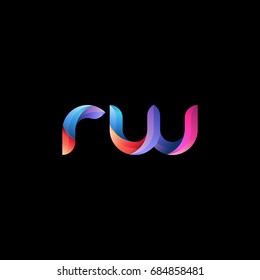 Initial lowercase letter rw, curve rounded logo, gradient vibrant colorful glossy colors on black background