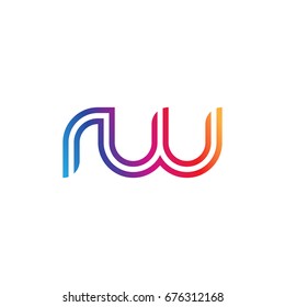 Initial lowercase letter rw, linked outline rounded logo, colorful vibrant colors