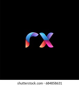 Initial lowercase letter rx, curve rounded logo, gradient vibrant colorful glossy colors on black background