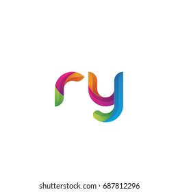 Initial lowercase letter ry, curve rounded logo, gradient vibrant colorful glossy multicolor
