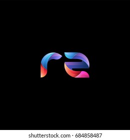 Initial lowercase letter rz, curve rounded logo, gradient vibrant colorful glossy colors on black background