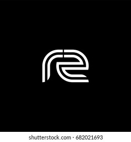 Initial lowercase letter rz, linked outline rounded logo, white color on black background
