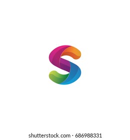 Initial lowercase letter s, curve rounded logo, gradient vibrant colorful glossy multicolor