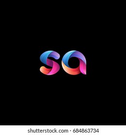 Initial lowercase letter sa, curve rounded logo, gradient vibrant colorful glossy colors on black background