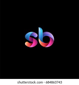 Initial lowercase letter sb, curve rounded logo, gradient vibrant colorful glossy colors on black background