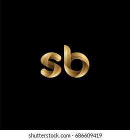Initial lowercase letter sb, curve rounded logo, gradient glossy gold color on black background