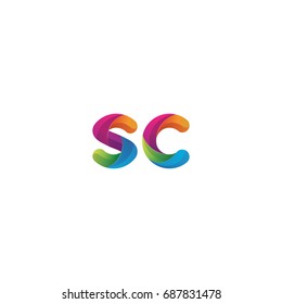 Initial lowercase letter sc, curve rounded logo, gradient vibrant colorful glossy multicolor