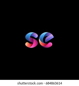 Initial lowercase letter se, curve rounded logo, gradient vibrant colorful glossy colors on black background