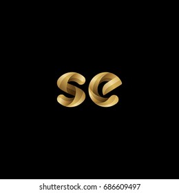 Initial lowercase letter se, curve rounded logo, gradient glossy gold color on black background