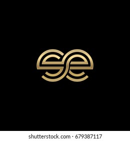 Initial lowercase letter se, linked outline rounded logo, elegant golden color on black background