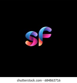 Initial lowercase letter sf, curve rounded logo, gradient vibrant colorful glossy colors on black background