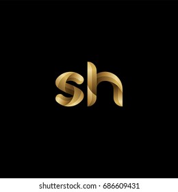 Initial lowercase letter sh, curve rounded logo, gradient glossy gold color on black background