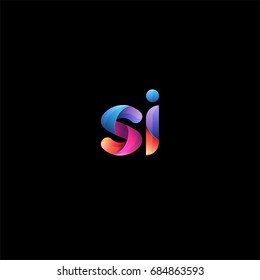 Initial lowercase letter si, curve rounded logo, gradient vibrant colorful glossy colors on black background