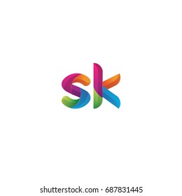 Initial lowercase letter sk, curve rounded logo, gradient vibrant colorful glossy multicolor