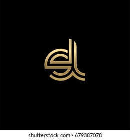 Initial lowercase letter sl, linked outline rounded logo, elegant golden color on black background
