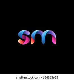 Initial lowercase letter sm, curve rounded logo, gradient vibrant colorful glossy colors on black background