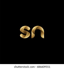 Initial lowercase letter sn, curve rounded logo, gradient glossy gold color on black background