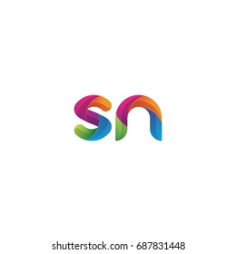 Initial lowercase letter sn, curve rounded logo, gradient vibrant colorful glossy multicolor