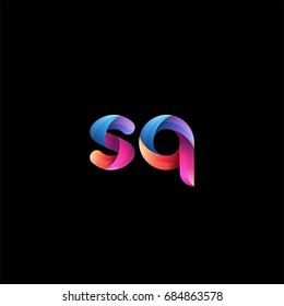 Initial lowercase letter sq, curve rounded logo, gradient vibrant colorful glossy colors on black background