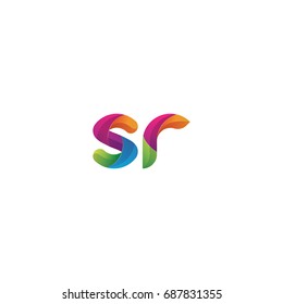 Initial lowercase letter sr, curve rounded logo, gradient vibrant colorful glossy multicolor