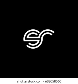 Initial lowercase letter sr, linked outline rounded logo, white color on black background