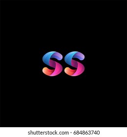 Initial lowercase letter ss, curve rounded logo, gradient vibrant colorful glossy colors on black background
