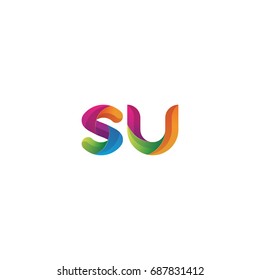 Initial lowercase letter su, curve rounded logo, gradient vibrant colorful glossy multicolor