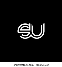 Initial lowercase letter su, linked outline rounded logo, white color on black background