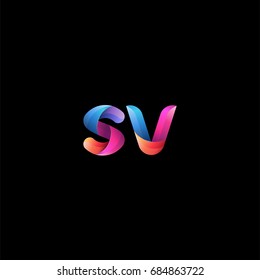 Initial lowercase letter sv, curve rounded logo, gradient vibrant colorful glossy colors on black background