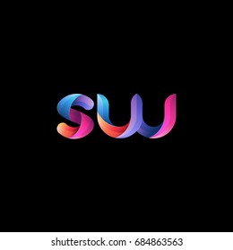 Initial lowercase letter sw, curve rounded logo, gradient vibrant colorful glossy colors on black background