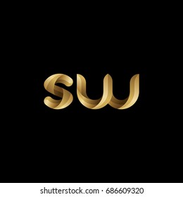 Initial lowercase letter sw, curve rounded logo, gradient glossy gold color on black background