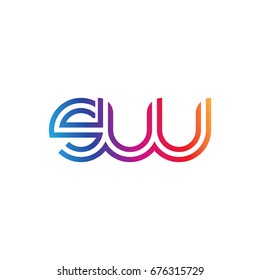 Initial lowercase letter sw, linked outline rounded logo, colorful vibrant colors