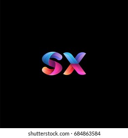 Initial lowercase letter sx, curve rounded logo, gradient vibrant colorful glossy colors on black background