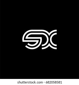 Initial lowercase letter sx, linked outline rounded logo, white color on black background
