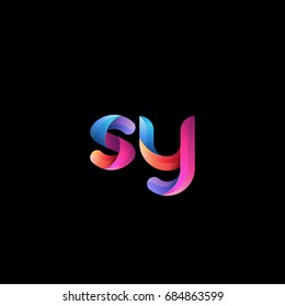 Initial lowercase letter sy, curve rounded logo, gradient vibrant colorful glossy colors on black background