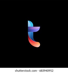 Initial lowercase letter t, curve rounded logo, gradient vibrant colorful glossy colors on black background