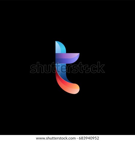 Initial lowercase letter t, curve rounded logo, gradient vibrant colorful glossy colors on black background