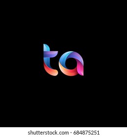 Initial lowercase letter ta, curve rounded logo, gradient vibrant colorful glossy colors on black background