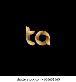 Initial lowercase letter ta, curve rounded logo, gradient glossy gold color on black background