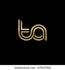 Initial lowercase letter ta, linked outline rounded logo, elegant golden color on black background