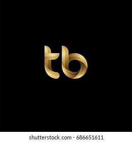 Initial lowercase letter tb, curve rounded logo, gradient glossy gold color on black background
