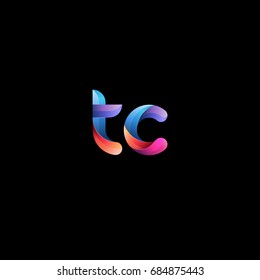 Initial lowercase letter tc, curve rounded logo, gradient vibrant colorful glossy colors on black background