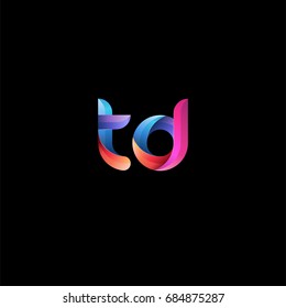 Initial lowercase letter td, curve rounded logo, gradient vibrant colorful glossy colors on black background