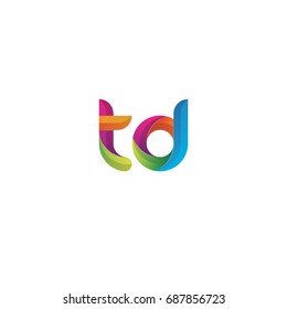 Initial lowercase letter td, curve rounded logo, gradient vibrant colorful glossy multicolor