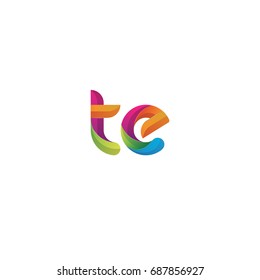 Initial lowercase letter te, curve rounded logo, gradient vibrant colorful glossy multicolor