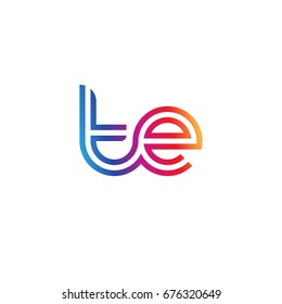 Initial lowercase letter te, linked outline rounded logo, colorful vibrant colors