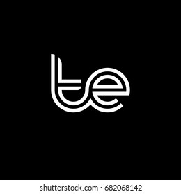 Initial lowercase letter te, linked outline rounded logo, white color on black background